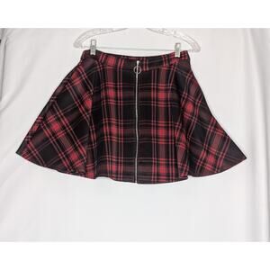 HOT TOPIC Black Red Plaid O-Ring Skater mini Skirt Gothgirl Punk Emogirl Small